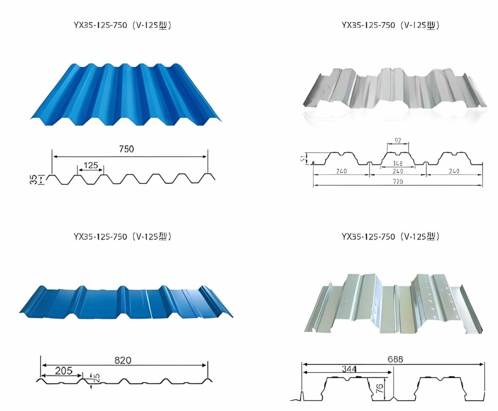 Corrugated steel board type and size