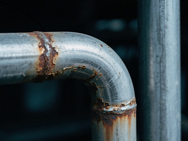 Rusty stainless steel pipe at the weld