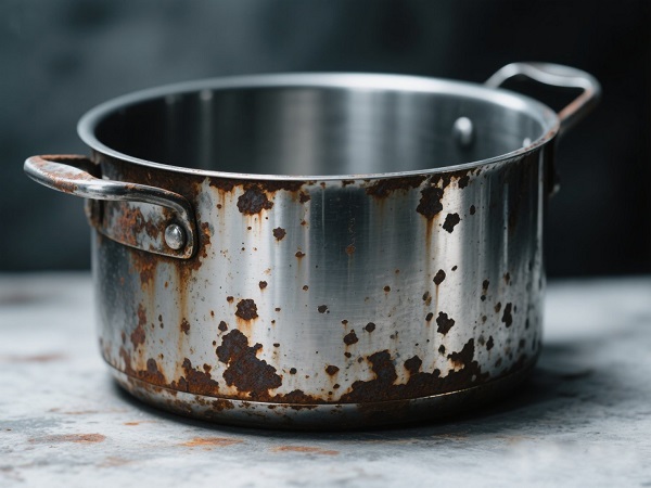 Stainless steel pot covered with rust spots
