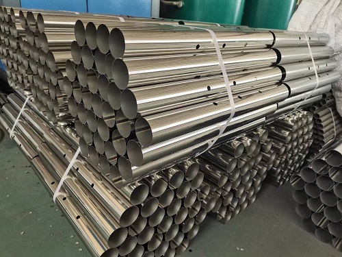 Bundles of stainless steel pipe ready for shipping in warehouse