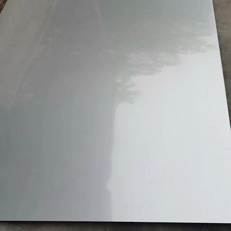 Three stainless steel sheets side by side showing 2B, No.4 brushed and BA bright annealed surface finishes